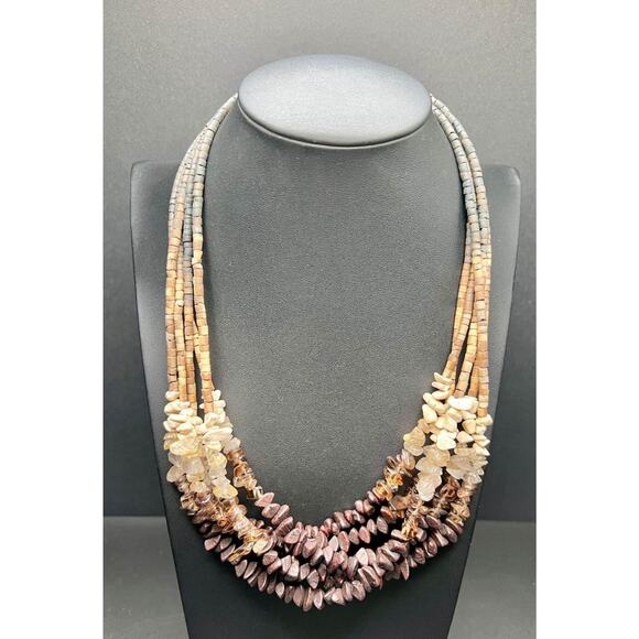 Multi-string Beaded 3 Gemstone Necklace - Picture 2 of 6